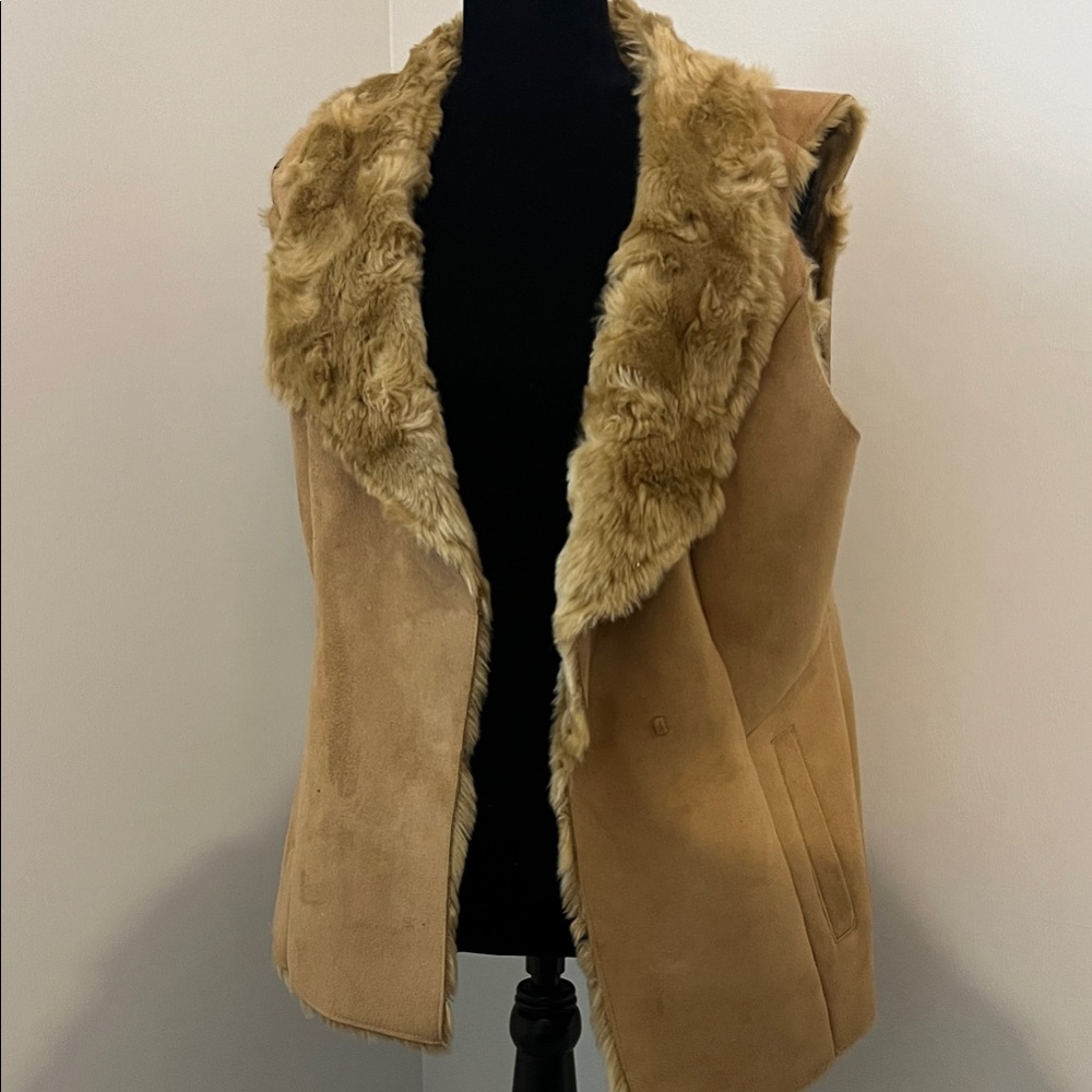 White House Black Market Tan Faux Fur Vest